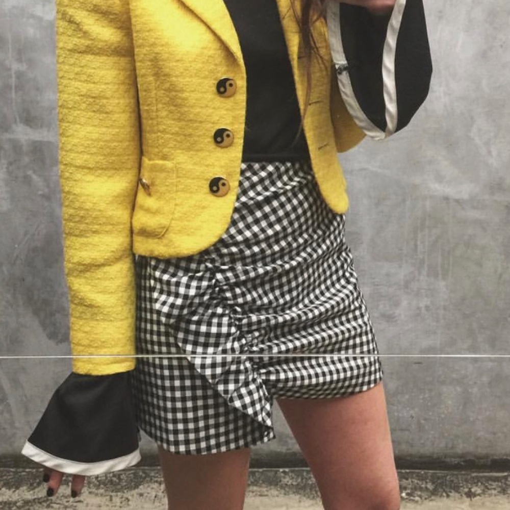 Zara gingham asymmetric ruffle poplin skirt
